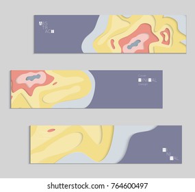 Abstract banner template with 3D paper cut art. Vector  paper cut layers create topography map concept or smooth origami paper carving craft. Wavy layered material design paper art poster.