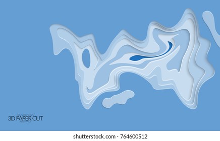 Abstract banner template with 3D paper cut art. Vector  paper cut layers create topography map concept or smooth origami paper carving craft. Wavy layered material design paper art poster.