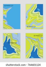 Abstract banner template with 3D paper cut art. Vector  paper cut layers create topography map concept or smooth origami paper carving craft. Wavy layered material design paper art poster.