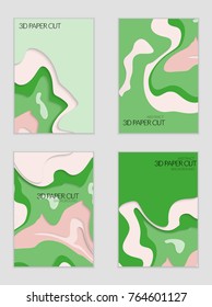 Abstract banner template with 3D paper cut art. Vector  paper cut layers create topography map concept or smooth origami paper carving craft. Wavy layered material design paper art poster.