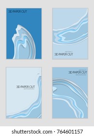Abstract banner template with 3D paper cut art. Vector  paper cut layers create topography map concept or smooth origami paper carving craft. Wavy layered material design paper art poster.
