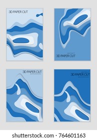 Abstract banner template with 3D paper cut art. Vector  paper cut layers create topography map concept or smooth origami paper carving craft. Wavy layered material design paper art poster.