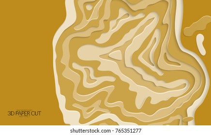 Abstract banner template with 3D paper cut art. Vector  paper cut layers create topography map concept or smooth origami paper carving craft. Wavy layered material design paper art poster.