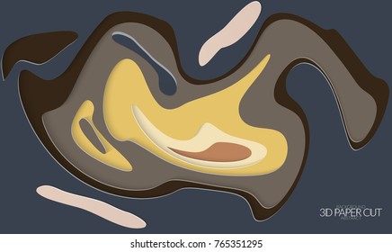 Abstract banner template with 3D paper cut art. Vector  paper cut layers create topography map concept or smooth origami paper carving craft. Wavy layered material design paper art poster.