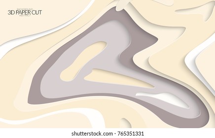 Abstract banner template with 3D paper cut art. Vector  paper cut layers create topography map concept or smooth origami paper carving craft. Wavy layered material design paper art poster.