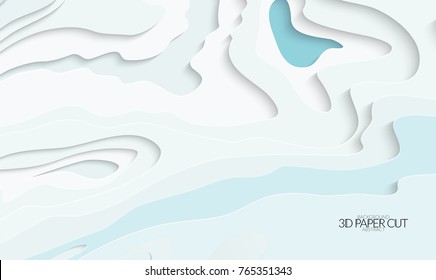 Abstract banner template with 3D paper cut art. Vector  paper cut layers create topography map concept or smooth origami paper carving craft. Wavy layered material design paper art poster.