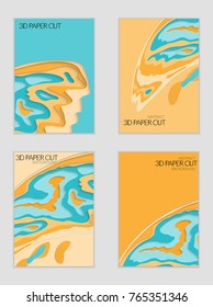 Abstract banner template with 3D paper cut art. Vector  paper cut layers create topography map concept or smooth origami paper carving craft. Wavy layered material design paper art poster.