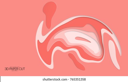 Abstract banner template with 3D paper cut art. Vector  paper cut layers create topography map concept or smooth origami paper carving craft. Wavy layered material design paper art poster.
