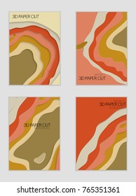 Abstract banner template with 3D paper cut art. Vector  paper cut layers create topography map concept or smooth origami paper carving craft. Wavy layered material design paper art poster.