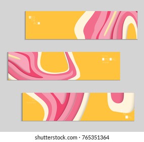 Abstract banner template with 3D paper cut art. Vector  paper cut layers create topography map concept or smooth origami paper carving craft. Wavy layered material design paper art poster.