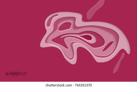 Abstract banner template with 3D paper cut art. Vector  paper cut layers create topography map concept or smooth origami paper carving craft. Wavy layered material design paper art poster.