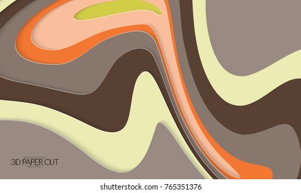 Abstract banner template with 3D paper cut art. Vector  paper cut layers create topography map concept or smooth origami paper carving craft. Wavy layered material design paper art poster.