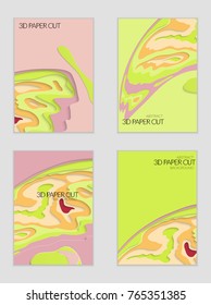 Abstract banner template with 3D paper cut art. Vector  paper cut layers create topography map concept or smooth origami paper carving craft. Wavy layered material design paper art poster.
