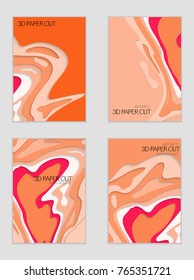 Abstract banner template with 3D paper cut art. Vector  paper cut layers create topography map concept or smooth origami paper carving craft. Wavy layered material design paper art poster.