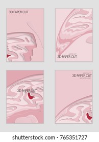 Abstract banner template with 3D paper cut art. Vector  paper cut layers create topography map concept or smooth origami paper carving craft. Wavy layered material design paper art poster.