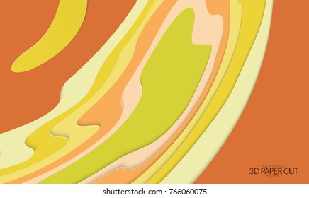 Abstract banner template with 3D paper cut art. Vector  paper cut layers create topography map concept or smooth origami paper carving craft. Wavy layered material design paper art poster.