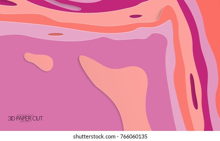 Abstract banner template with 3D paper cut art. Vector  paper cut layers create topography map concept or smooth origami paper carving craft. Wavy layered material design paper art poster.