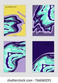 Abstract banner template with 3D paper cut art. Vector  paper cut layers create topography map concept or smooth origami paper carving craft. Wavy layered material design paper art poster.