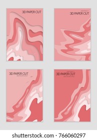 Abstract banner template with 3D paper cut art. Vector  paper cut layers create topography map concept or smooth origami paper carving craft. Wavy layered material design paper art poster.