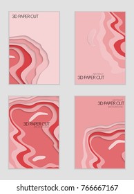 Abstract banner template with 3D paper cut art. Vector  paper cut layers create topography map concept or smooth origami paper carving craft. Wavy layered material design paper art poster.