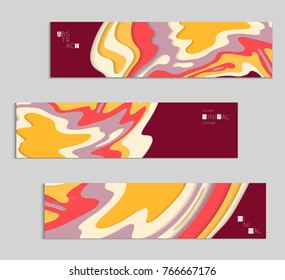 Abstract banner template with 3D paper cut art. Vector  paper cut layers create topography map concept or smooth origami paper carving craft. Wavy layered material design paper art poster.