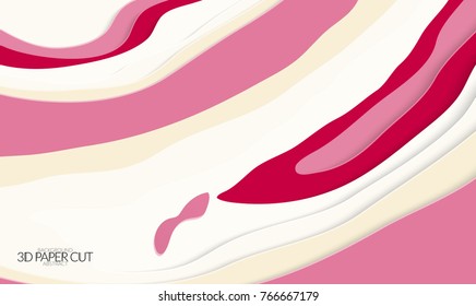 Abstract banner template with 3D paper cut art. Vector  paper cut layers create topography map concept or smooth origami paper carving craft. Wavy layered material design paper art poster.
