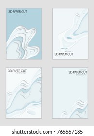Abstract banner template with 3D paper cut art. Vector  paper cut layers create topography map concept or smooth origami paper carving craft. Wavy layered material design paper art poster.