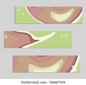 Abstract banner template with 3D paper cut art. Vector  paper cut layers create topography map concept or smooth origami paper carving craft. Wavy layered material design paper art poster.