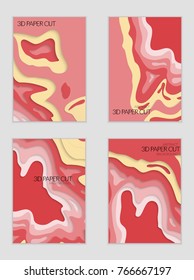 Abstract banner template with 3D paper cut art. Vector  paper cut layers create topography map concept or smooth origami paper carving craft. Wavy layered material design paper art poster.