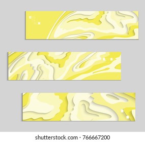 Abstract banner template with 3D paper cut art. Vector  paper cut layers create topography map concept or smooth origami paper carving craft. Wavy layered material design paper art poster.