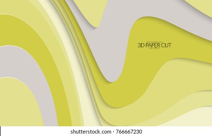 Abstract banner template with 3D paper cut art. Vector  paper cut layers create topography map concept or smooth origami paper carving craft. Wavy layered material design paper art poster.