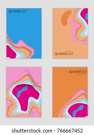 Abstract banner template with 3D paper cut art. Vector  paper cut layers create topography map concept or smooth origami paper carving craft. Wavy layered material design paper art poster.