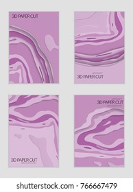 Abstract banner template with 3D paper cut art. Vector  paper cut layers create topography map concept or smooth origami paper carving craft. Wavy layered material design paper art poster.