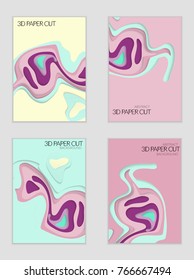 Abstract banner template with 3D paper cut art. Vector  paper cut layers create topography map concept or smooth origami paper carving craft. Wavy layered material design paper art poster.