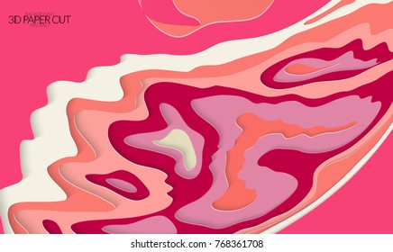 Abstract banner template with 3D paper cut art. Vector  paper cut layers create topography map concept or smooth origami paper carving craft. Wavy layered material design paper art poster.