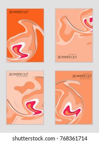 Abstract banner template with 3D paper cut art. Vector  paper cut layers create topography map concept or smooth origami paper carving craft. Wavy layered material design paper art poster.