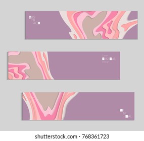 Abstract banner template with 3D paper cut art. Vector  paper cut layers create topography map concept or smooth origami paper carving craft. Wavy layered material design paper art poster.