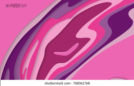 Abstract banner template with 3D paper cut art. Vector  paper cut layers create topography map concept or smooth origami paper carving craft. Wavy layered material design paper art poster.