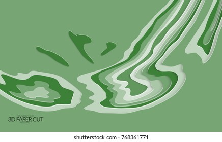 Abstract banner template with 3D paper cut art. Vector  paper cut layers create topography map concept or smooth origami paper carving craft. Wavy layered material design paper art poster.