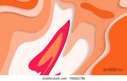 Abstract banner template with 3D paper cut art. Vector  paper cut layers create topography map concept or smooth origami paper carving craft. Wavy layered material design paper art poster.