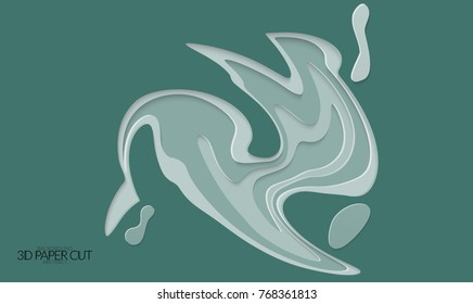 Abstract banner template with 3D paper cut art. Vector  paper cut layers create topography map concept or smooth origami paper carving craft. Wavy layered material design paper art poster.