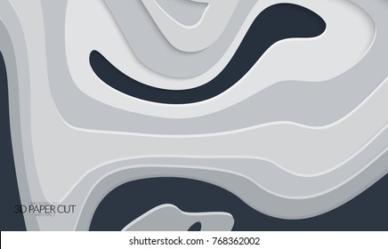 Abstract banner template with 3D paper cut art. Vector  paper cut layers create topography map concept or smooth origami paper carving craft. Wavy layered material design paper art poster.