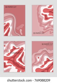 Abstract banner template with 3D paper cut art. Vector  paper cut layers create topography map concept or smooth origami paper carving craft. Wavy layered material design paper art poster.