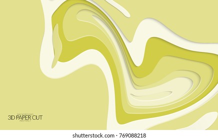 Abstract banner template with 3D paper cut art. Vector  paper cut layers create topography map concept or smooth origami paper carving craft. Wavy layered material design paper art poster.