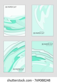 Abstract banner template with 3D paper cut art. Vector  paper cut layers create topography map concept or smooth origami paper carving craft. Wavy layered material design paper art poster.