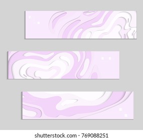 Abstract banner template with 3D paper cut art. Vector  paper cut layers create topography map concept or smooth origami paper carving craft. Wavy layered material design paper art poster.