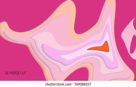 Abstract banner template with 3D paper cut art. Vector  paper cut layers create topography map concept or smooth origami paper carving craft. Wavy layered material design paper art poster.