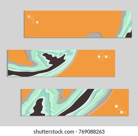 Abstract banner template with 3D paper cut art. Vector  paper cut layers create topography map concept or smooth origami paper carving craft. Wavy layered material design paper art poster.