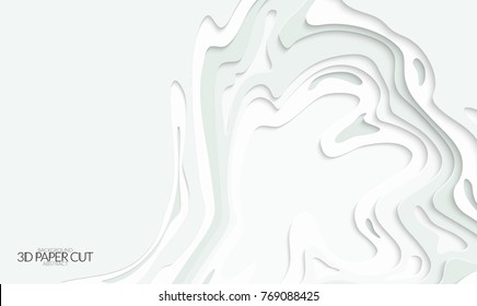 Abstract banner template with 3D paper cut art. Vector  paper cut layers create topography map concept or smooth origami paper carving craft. Wavy layered material design paper art poster.
