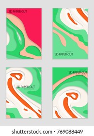 Abstract banner template with 3D paper cut art. Vector  paper cut layers create topography map concept or smooth origami paper carving craft. Wavy layered material design paper art poster.